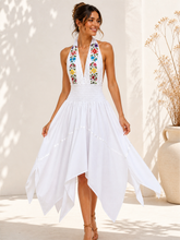 Load image into Gallery viewer, Handmade Embroidered Halter Dress – White Cotton (XL)