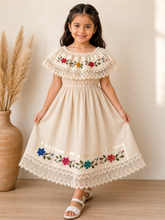 Load image into Gallery viewer, Girls Mexican Campesino Dress – Size 4 | Handmade Embroidered Cotton