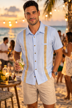 Load image into Gallery viewer, Men’s Light Blue Guayabera – 100% Cotton with Waist Loom Panels
