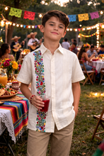 Load image into Gallery viewer, Youth Linen Shirt with Floral Embroidery – Size 10,12