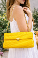 Load image into Gallery viewer, Yellow Woven Clutch Bag – Recycled Plastic with Gold-Plated Chain