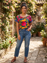 Load image into Gallery viewer, San Bartolomé Quilana Mascada Blouse – Orange Floral