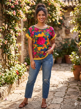 Load image into Gallery viewer, San Bartolomé Quilana Mascada Blouse – Orange Floral