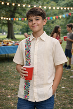 Load image into Gallery viewer, Youth Linen Shirt with Floral Embroidery – Size 10,12
