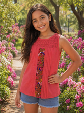 Load image into Gallery viewer, Coral Embroidered Girls Blouse | Handmade Mexican Style size S-M
