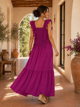 Load image into Gallery viewer, Magenta Handmade Mexican Maxi Dress with Ruffle Straps – One Size (Fits up to Large)
