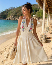 Load image into Gallery viewer, Handmade Embroidered Halter Dress – Beige Cotton (One Size)
