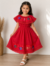 Load image into Gallery viewer, Girls Mexican Campesino Dress – Size 4 | Handmade Embroidered Cotton
