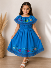 Load image into Gallery viewer, Girls Mexican Campesino Dress – Size 4 | Handmade Embroidered Cotton
