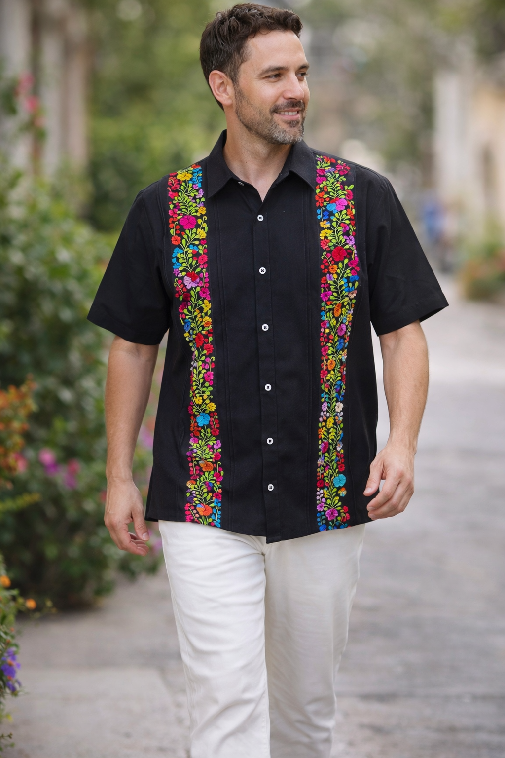 Black Guayabera - Multicolor Detail – A Touch of Frida