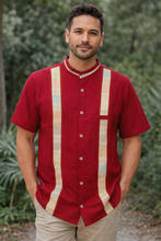 Load image into Gallery viewer, Red Cotton Guayabera with Handwoven Waist-Loom Stripes

