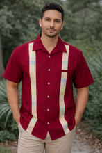 Load image into Gallery viewer, Red Cotton Guayabera with Handwoven Waist-Loom Stripes
