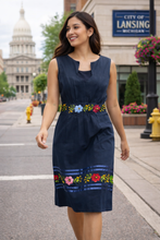Load image into Gallery viewer, Hand-Embroidered Cotton Dress – Diamond Neckline ✨
