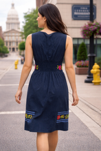 Load image into Gallery viewer, Hand-Embroidered Cotton Dress – Diamond Neckline ✨
