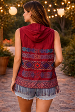 Load image into Gallery viewer, Mexican Artisan Vest with Hood – Poplin Fabric Burgundy Multicolor Boho Vest Size Small
