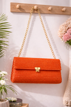 Load image into Gallery viewer, Yellow Woven Clutch Bag – Recycled Plastic with Gold-Plated Chain
