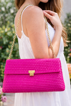 Load image into Gallery viewer, Yellow Woven Clutch Bag – Recycled Plastic with Gold-Plated Chain
