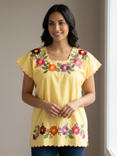 Load image into Gallery viewer, Floral Embroidered Poplin Blouse - Vibrant Yellow 1XL, EXTRA LARGE
